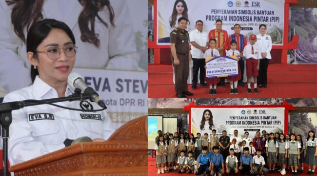 Anggota DPR RI Fraksi Nasdem Eva Stevany Rataba serahkan bantuan Program Indonesia Pintar (PIP) jalur aspirasi, pada Kamis (30/7/2026). Foto: Istimewa