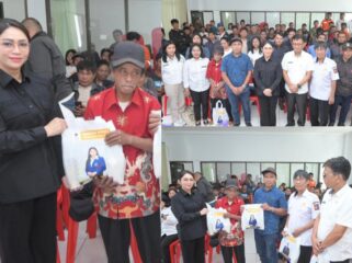 Anggota DPR RI Eva Stevany Rataba serahkan bantuan sembako kepada petugas kebersihan di Tana Toraja. Foto: Istimewa