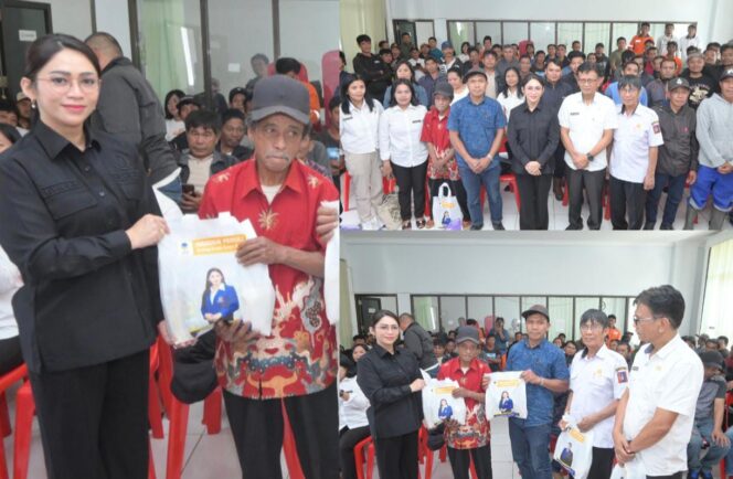 
					Anggota DPR RI Eva Stevany Rataba serahkan bantuan sembako kepada petugas kebersihan di Tana Toraja. Foto: Istimewa