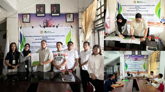
					Penandatanganan Perjanjian Kerja Sama antara KONI Toraja Utara dengan BPJS Ketenagakerjaan Toraja. Foto: Istimewa