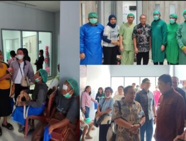 Bupati Toraja Utara Frederik Victor Palimbong saat bersama pasien operasi katarak di aksi bakti sosial yang digelar di RSUD Pongtiku. Foto: Istimewa