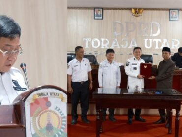 Bupati Toraja Utara Frederik Victor Palimbong bersama DPRD Toraja Utara saat menyetujui Ranperda Perubahan APBD Anggaran Tahun 2026. Foto: Istimewa