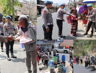 Personil Propam Polres Tana Toraja dipimpin langsung AKP. Muh. Aksan Suwardy saat melakukan aksi bakti sosial ditengah Masyarakat. Foto: Istimewa