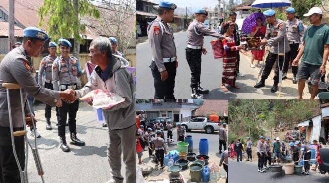 
					Personil Propam Polres Tana Toraja dipimpin langsung AKP. Muh. Aksan Suwardy saat melakukan aksi bakti sosial ditengah Masyarakat. Foto: Istimewa