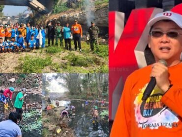 Bupati Toraja Utara Frederik Victor Palimbong (kanan) saat membuka kegiatan World Cleanup Day 2026. Foto: Istimewa