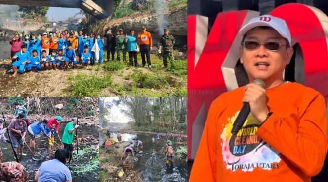 
					Bupati Toraja Utara Frederik Victor Palimbong (kanan) saat membuka kegiatan World Cleanup Day 2026. Foto: Istimewa