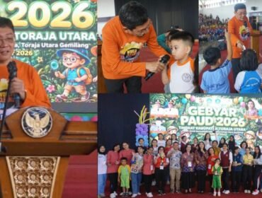 Frederik Victor Palimbong Bupati Toraja Utara Membuka Gebyar Paud 2026. Foto: Istimewa