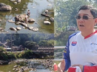 Frederik Victor Palimbong Bupati Toraja Utara (kanan) saat memimpin langsung aksi bersih Sungai Saddang oleh anggota Fraksi dan Kader Partai Gerindra. Foto: Istimewa