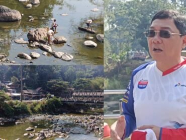 Frederik Victor Palimbong Bupati Toraja Utara (kanan) saat memimpin langsung aksi bersih Sungai Saddang oleh anggota Fraksi dan Kader Partai Gerindra. Foto: Istimewa