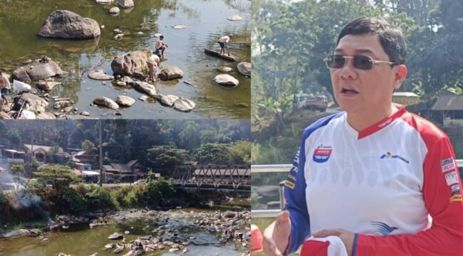 Frederik Victor Palimbong Bupati Toraja Utara (kanan) saat memimpin langsung aksi bersih Sungai Saddang oleh anggota Fraksi dan Kader Partai Gerindra. Foto: Istimewa