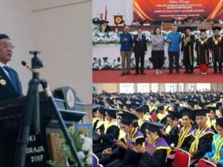 Bupati Toraja Utara Frederik Victor Palimbong saat memberikan sambutan di Wisuda UKI Toraja. Foto: Istimewa