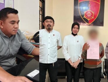 Kanit PPA Satreskrim Polres Toraja Utara Ipda Yunus Mellolo (kiri) saat memberi keterangan penahanan terkait terduga pelaku MM (kanan) yang telah ditahan di Mapolres Toraja Utara. Foto: Istimewa