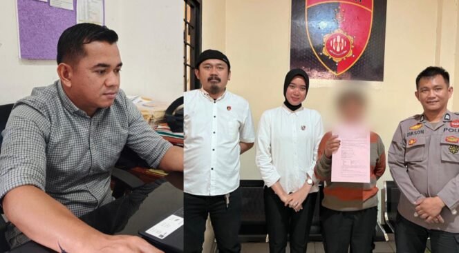 
					Kanit PPA Satreskrim Polres Toraja Utara Ipda Yunus Mellolo (kiri) saat memberi keterangan penahanan terkait terduga pelaku MM (kanan) yang telah ditahan di Mapolres Toraja Utara. Foto: Istimewa