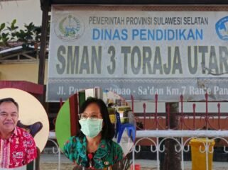 Kepala Sekolah SMA 3 Toraja Utara Lukas Tandibadoang (kiri), dan Kepala Puskesmas Rante Pangli Sarah Pamangin (kanan). Foto: Istimewa