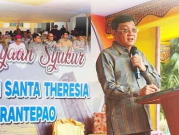 Frederik Victor Palimbong Bupati Toraja Utara saat menghadiri HUT ke 80 Paroki Santa Theresia di Rantepao. Foto: Istimewa