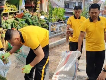 Kapolres Toraja Utara, AKBP Yoseph Adi R. Sudrajat pimpin aksi Green Policing di Pasar Pagi Rantepao. Foto: Istimewa