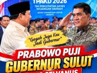 Presiden Prabowo Puji Gubernur Sulawesi Utara Yulius Selvanus Lumbaa saat Rakornas TPAKD 2025. Foto: Istimewa