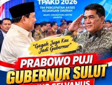 Presiden Prabowo Puji Gubernur Sulawesi Utara Yulius Selvanus Lumbaa saat Rakornas TPAKD 2025. Foto: Istimewa