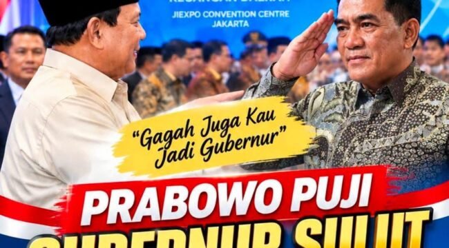 Presiden Prabowo Puji Gubernur Sulawesi Utara Yulius Selvanus Lumbaa saat Rakornas TPAKD 2025. Foto: Istimewa