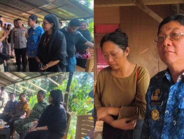 Bupati Toraja Utara Frederik Victor Palimbong saat melayat ke Rumah Duka Almarhum Padayya Petugas Pemadam Karhutla yang gugur saat melakukan pemadaman kebakaran Hutan dan Lahan di Kecamatan Nanggala. Foto: Istimewa